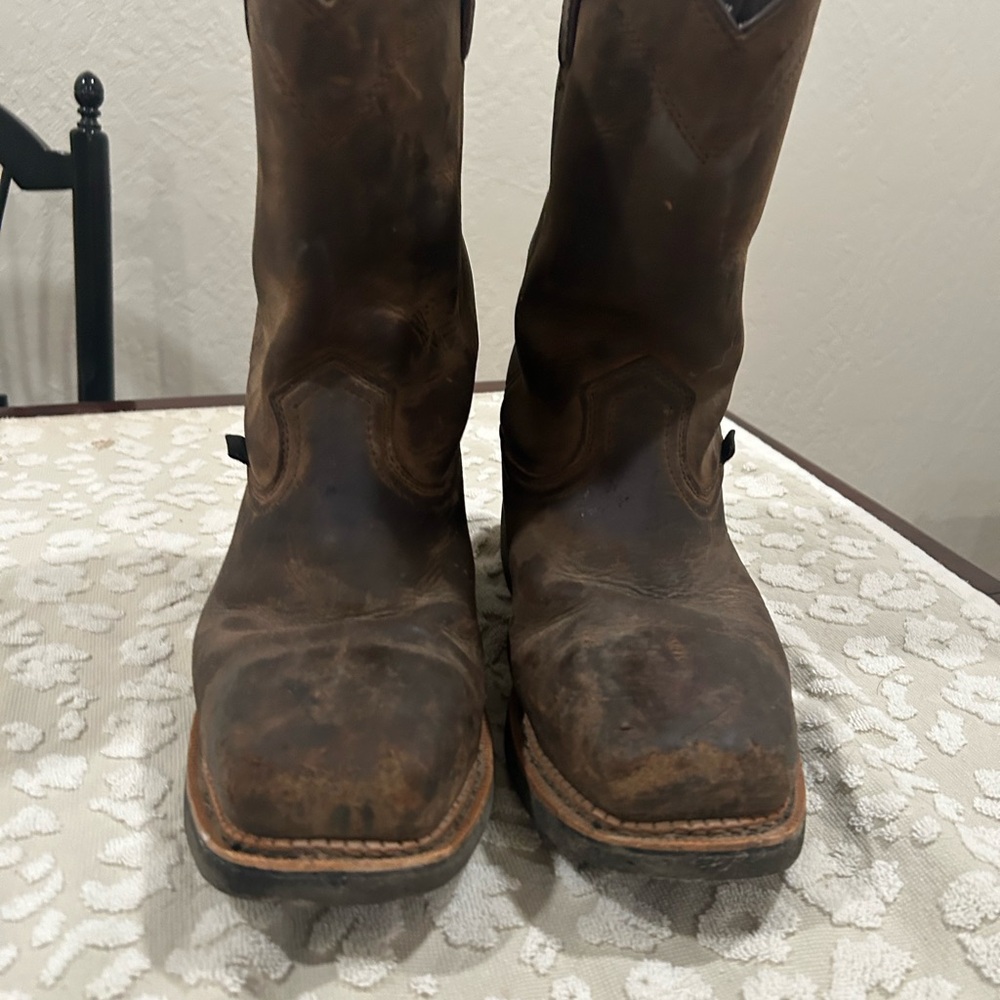 EUC AUTHENTIC LEATHER DARK BROWN WESTERN JUSTIN BOOTS WORE ONCE ACTUAL PHOTOS